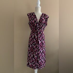 Chaps Pink and Black Abstract Midi Dress